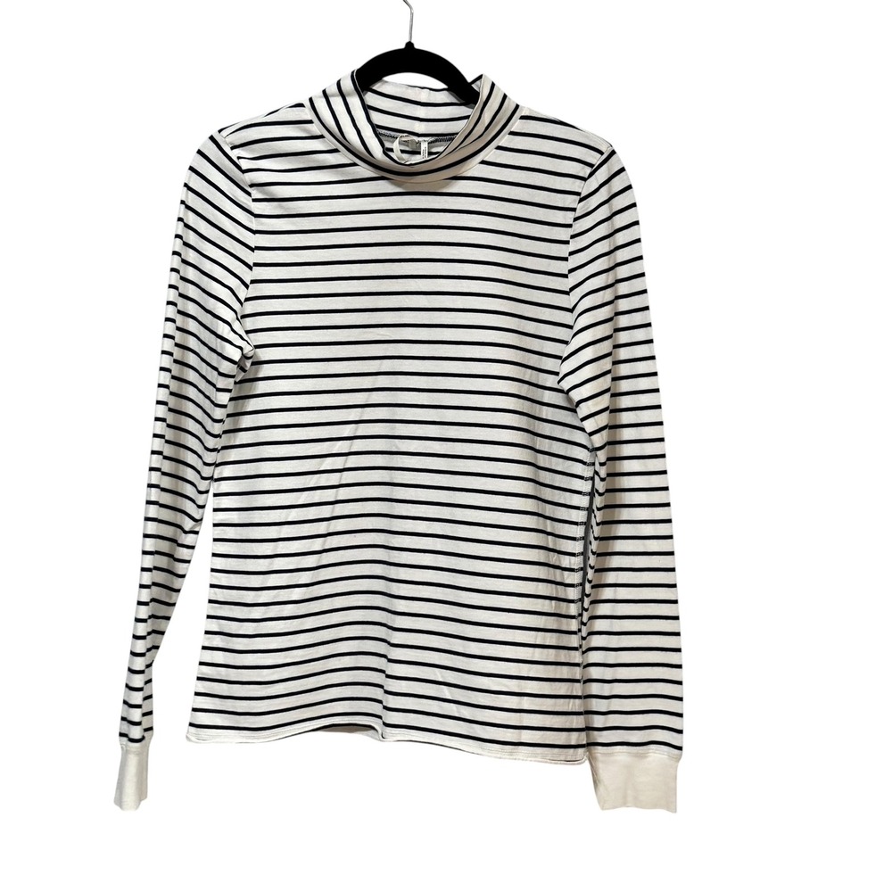 Anthropologie‎ Striped Mock Neck Top Cotton Long Sleeve Size M NEW